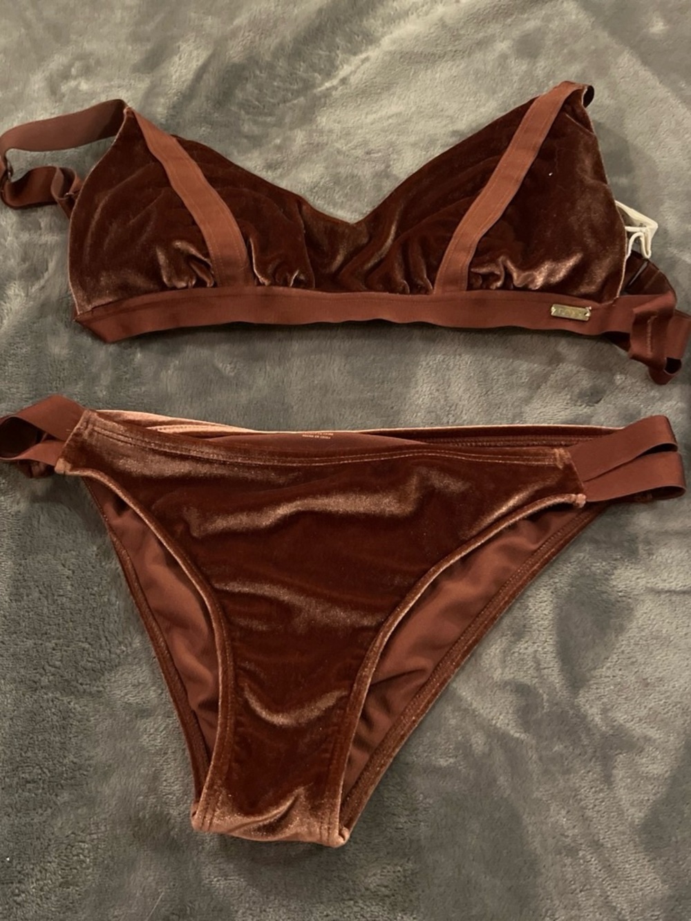 Roxy Brown Velvet Triangle Bikini Set